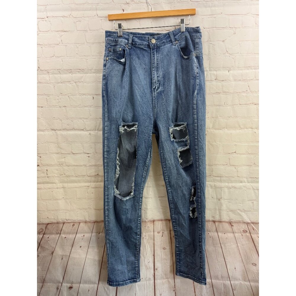 BBA Big But Adorable Jeans Womens Size 2X Blue Stretchy Skinny Highly Distressed